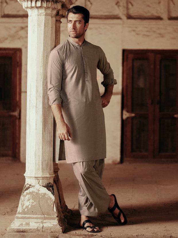 Sage Green Blended Kameez Shalwar - AL-KS-3070A - Almirah Online