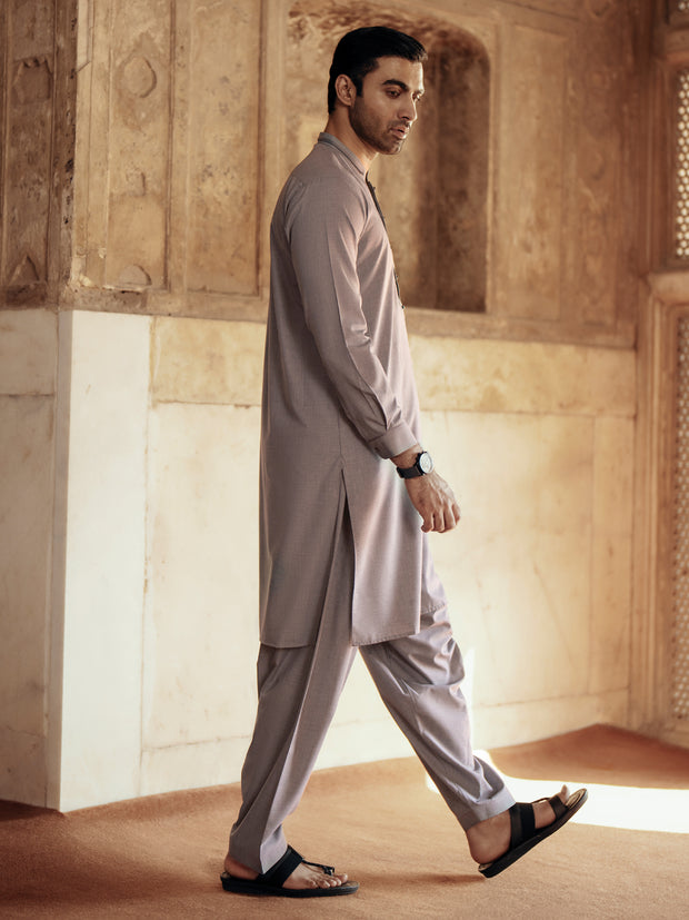 Ash Grey Blended Kameez Shalwar - AL-KS-3070B - Almirah Online