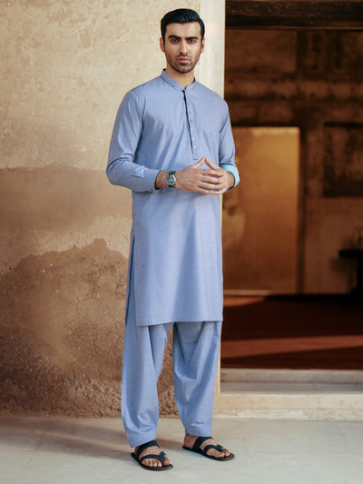 Blue Blended Kameez Shalwar - AL-KS-3071A - Almirah Online