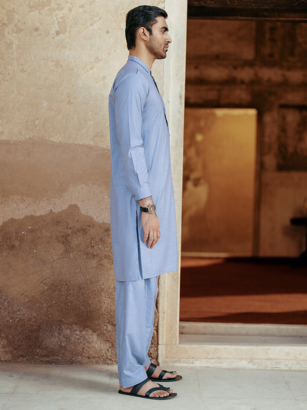 Blue Blended Kameez Shalwar - AL-KS-3071A - Almirah Online