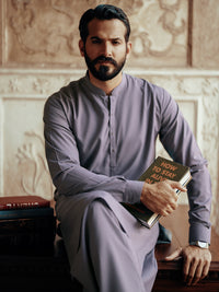 Grey Blended Kameez Shalwar - AL-KS-3073