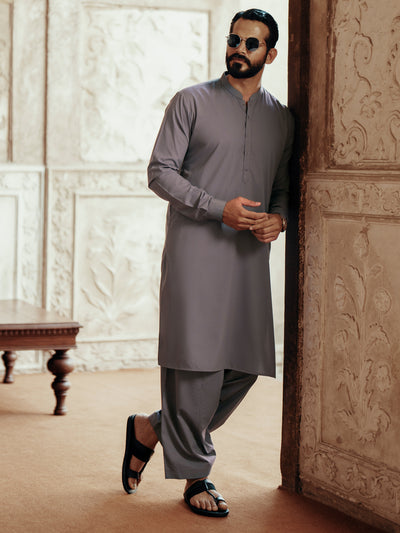 Grey Blended Kameez Shalwar - AL-KS-3073 - Almirah Online