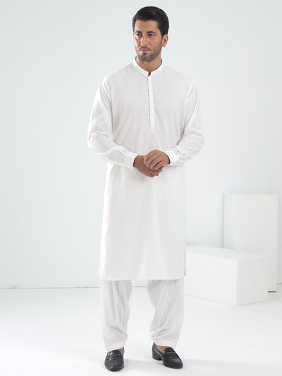 White Blended Kameez Shalwar - AL-KS-3075A - Almirah Online