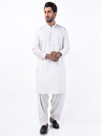 Off White Blended Kameez Shalwar - AL-KS-3076