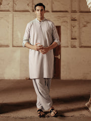 Ash Grey Blended Kameez Shalwar - AL-KS-3077 - Almirah Online