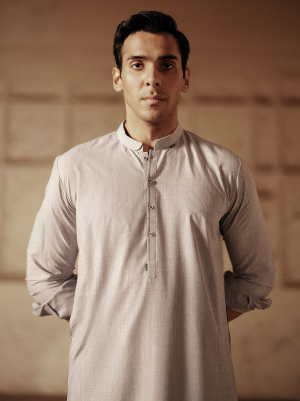 Ash Grey Blended Kameez Shalwar - AL-KS-3077 - Almirah Online