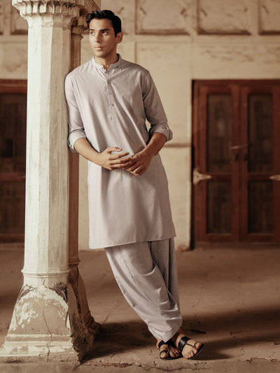 Ash Grey Blended Kameez Shalwar - AL-KS-3077 - Almirah Online