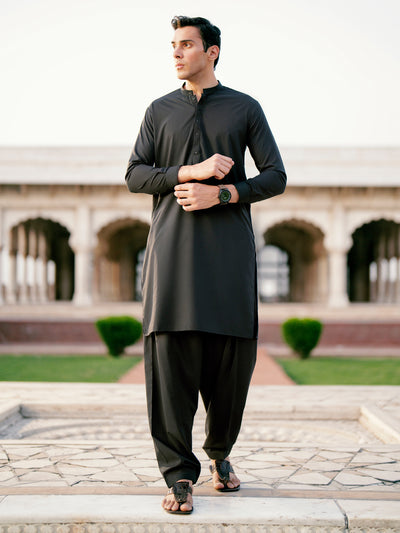 Black Blended Kameez Shalwar - AL-KS-3083 - Almirah Online