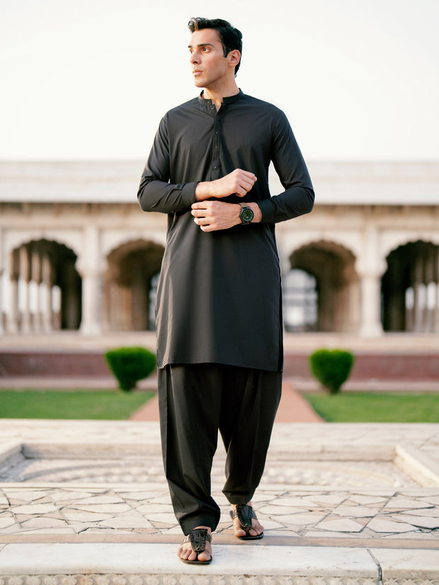 Black Blended Kameez Shalwar - AL-KS-3083 - Almirah Online