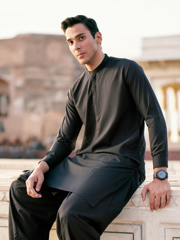 Black Blended Kameez Shalwar - AL-KS-3083 - Almirah Online