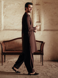 Dark Brown Blended Kameez Shalwar - AL-KS-3084