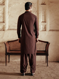 Dark Brown Blended Kameez Shalwar - AL-KS-3084