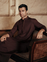 Dark Brown Blended Kameez Shalwar - AL-KS-3084 - Almirah Online