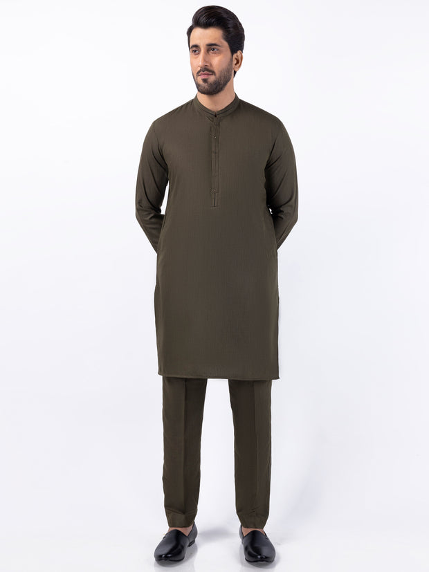 Olive Blended Kurta Trouser - AL-KT-3085 - Almirah Online