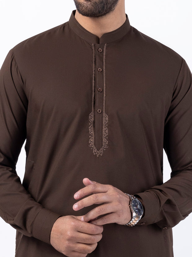 Brown Blended Kameez Shalwar - AL-KS-3087 - Almirah Online