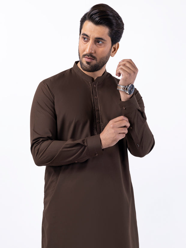 Brown Blended Kameez Shalwar - AL-KS-3087 - Almirah Online