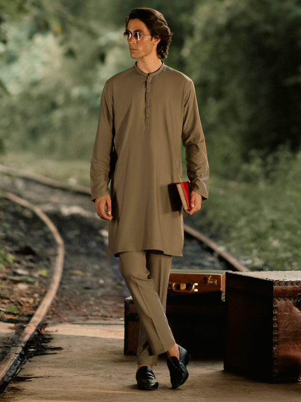 Olive Blended Kurta Trouser - AL-KT-3089