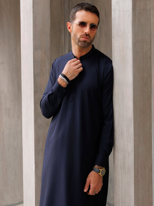 Dark Blue Blended Kameez Shalwar - AL-KS-3092