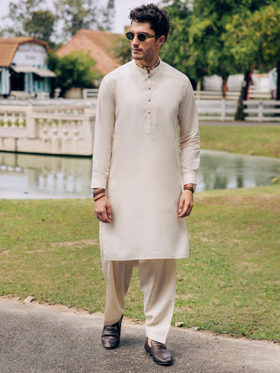 Beige Blended Kameez Shalwar - AL-KS-3105