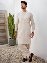 Beige Blended Kameez Shalwar - AL-KS-3106