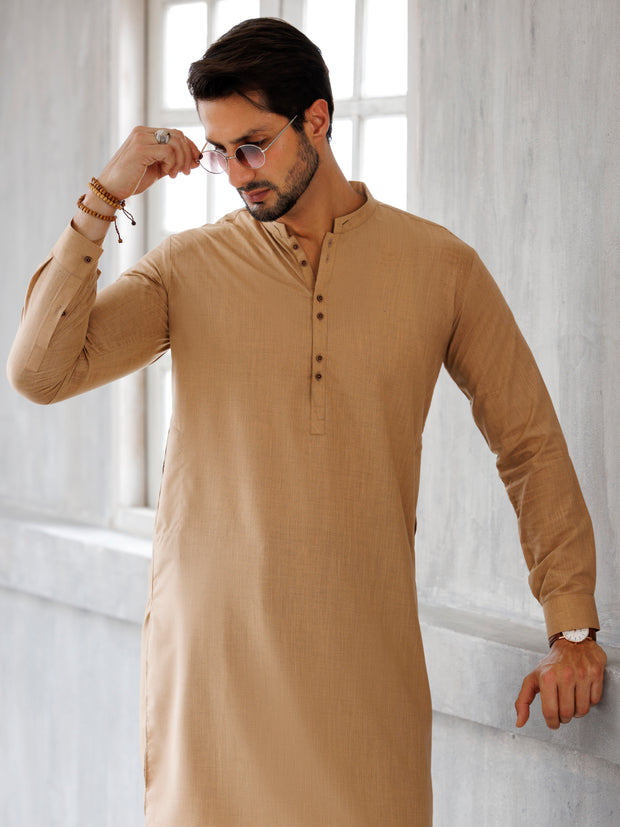 Camel Brown Blended Kameez Shalwar - AL-KS-3110