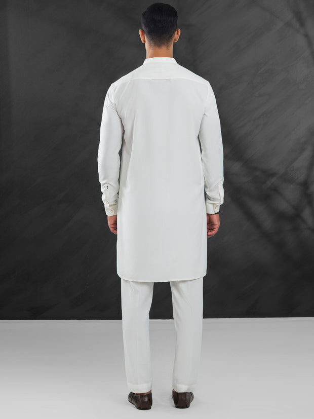 White Blended Kurta Trouser - AL-KT-3111