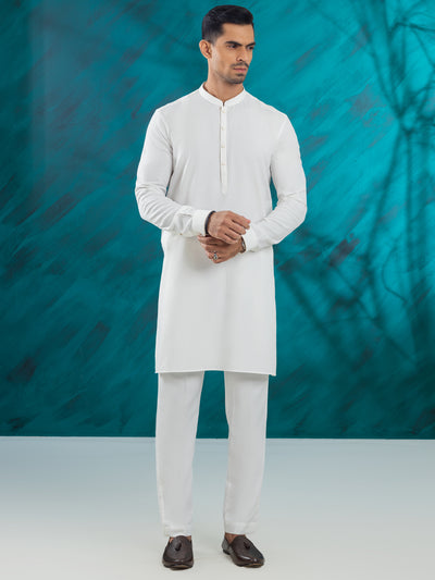 White Blended Kurta Trouser - AL-KT-3111