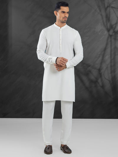 White Blended Kurta Trouser - AL-KT-3111