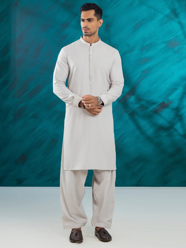 Light Grey Blended Kameez Shalwar - AL-KS-3112