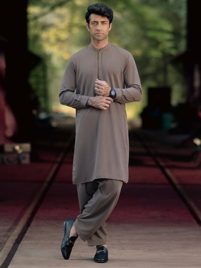 Brown Blended Kameez Shalwar - AL-KS-3117