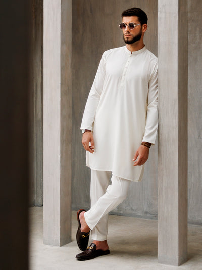 Off White Blended Kurta Trouser - AL-KT-3121