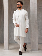 Off White Blended Kurta Trouser - AL-KT-3121