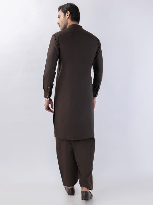 Brown Blended Kameez Shalwar - AL-KS-3123