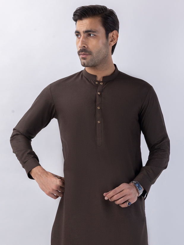 Brown Blended Kameez Shalwar - AL-KS-3123