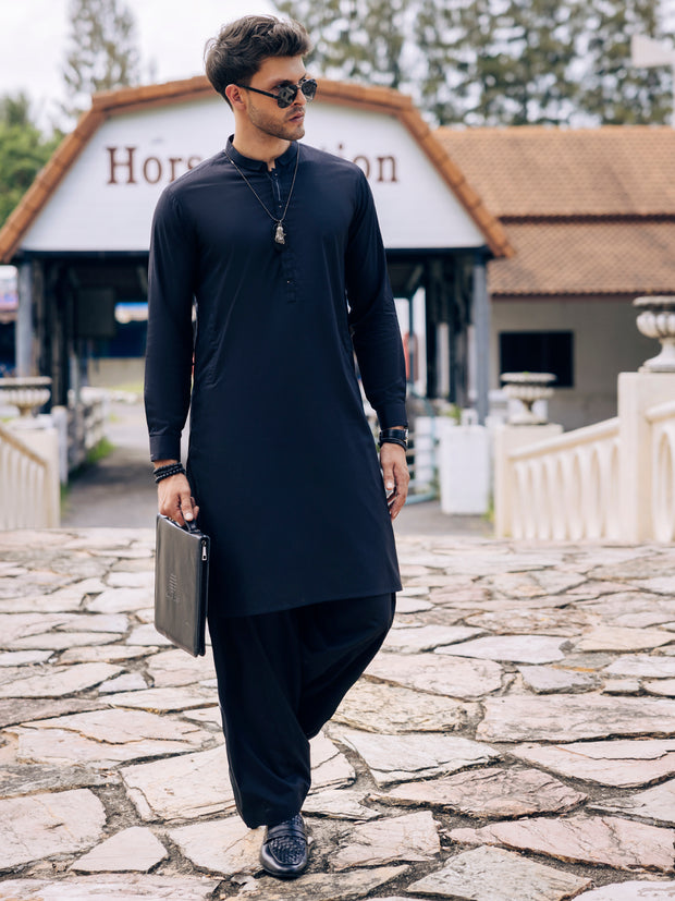 Black Blended Kameez Shalwar - AL-KS-3124