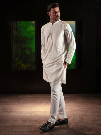 White Blended Kurta Trouser - AL-KT-3126A