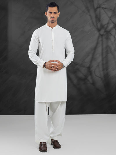 White Blended Kameez Shalwar - AL-KS-3131