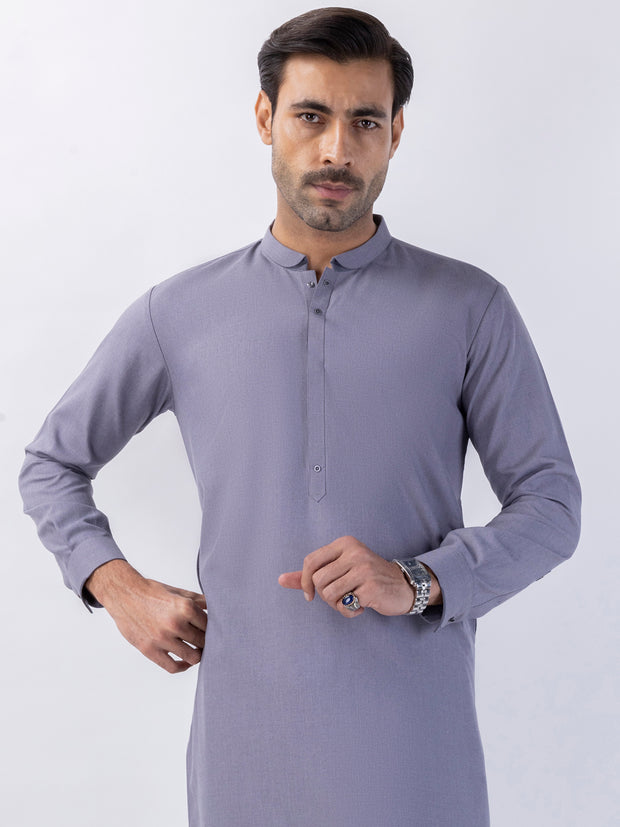 Light Grey Blended Kameez Shalwar - AL-KS-3137