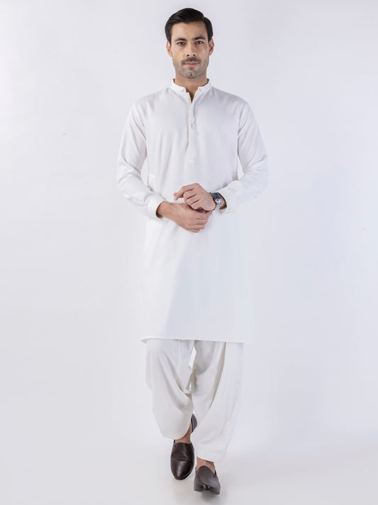 White Blended Kameez Shalwar - AL-KS-3138