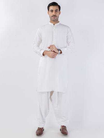 White Blended Kameez Shalwar - AL-KS-3139