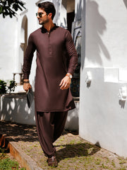 Brown Blended Kameez Shalwar - AL-KS-3143