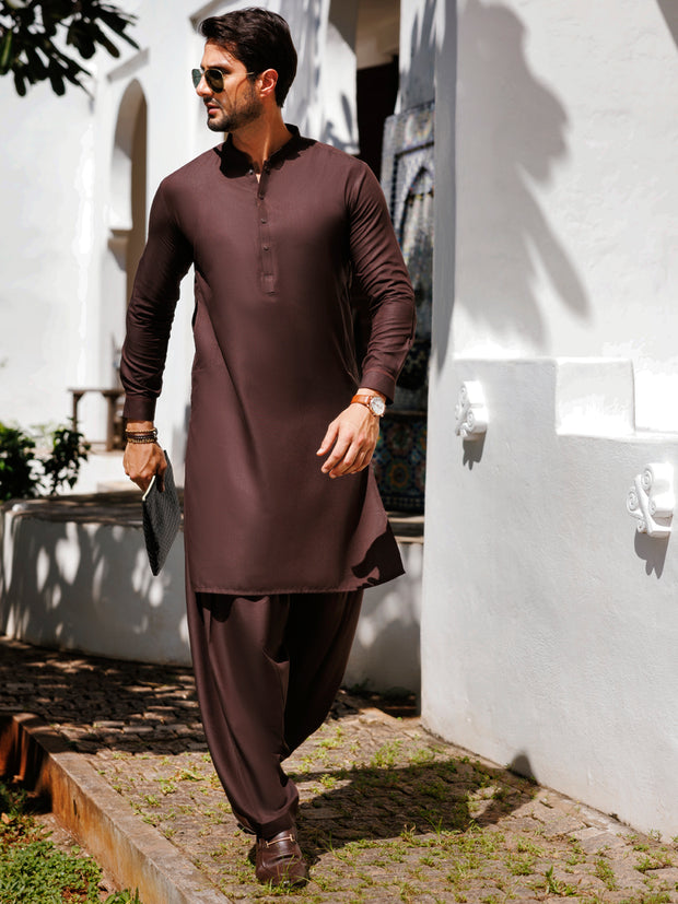 Brown Blended Kameez Shalwar - AL-KS-3143