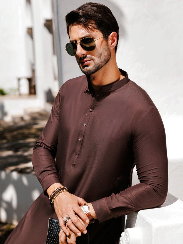 Brown Blended Kameez Shalwar - AL-KS-3143