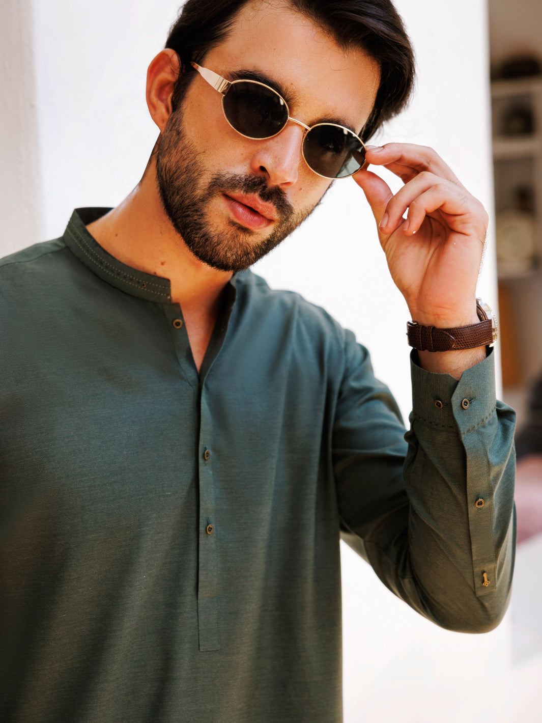 Bottle Green Blended Kameez Shalwar - AL-KS-3149