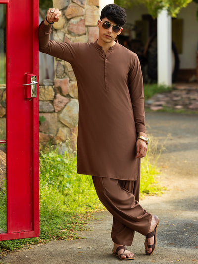 Brown Blended Kameez Shalwar - AL-KS-3150