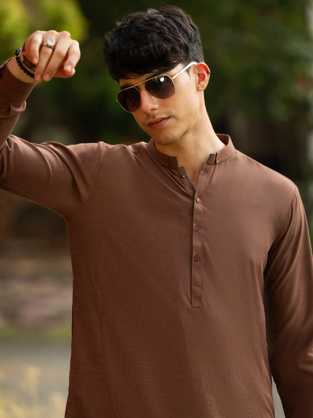 Brown Blended Kameez Shalwar - AL-KS-3150A