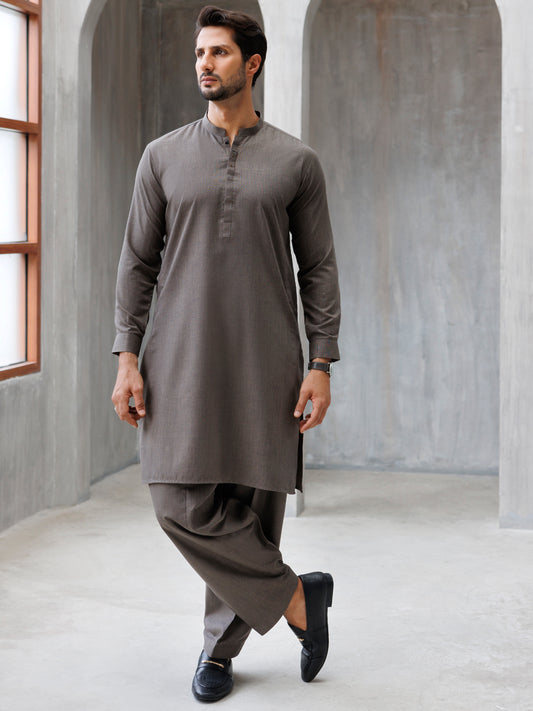 Brown Blended Kameez Shalwar - AL-KS-3155