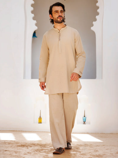 Beige Blended Kurta Trouser - AL-KT-3157