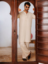 Beige Blended Kurta Trouser - AL-KT-3158