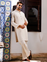 Beige Blended Kurta Trouser - AL-KT-3158